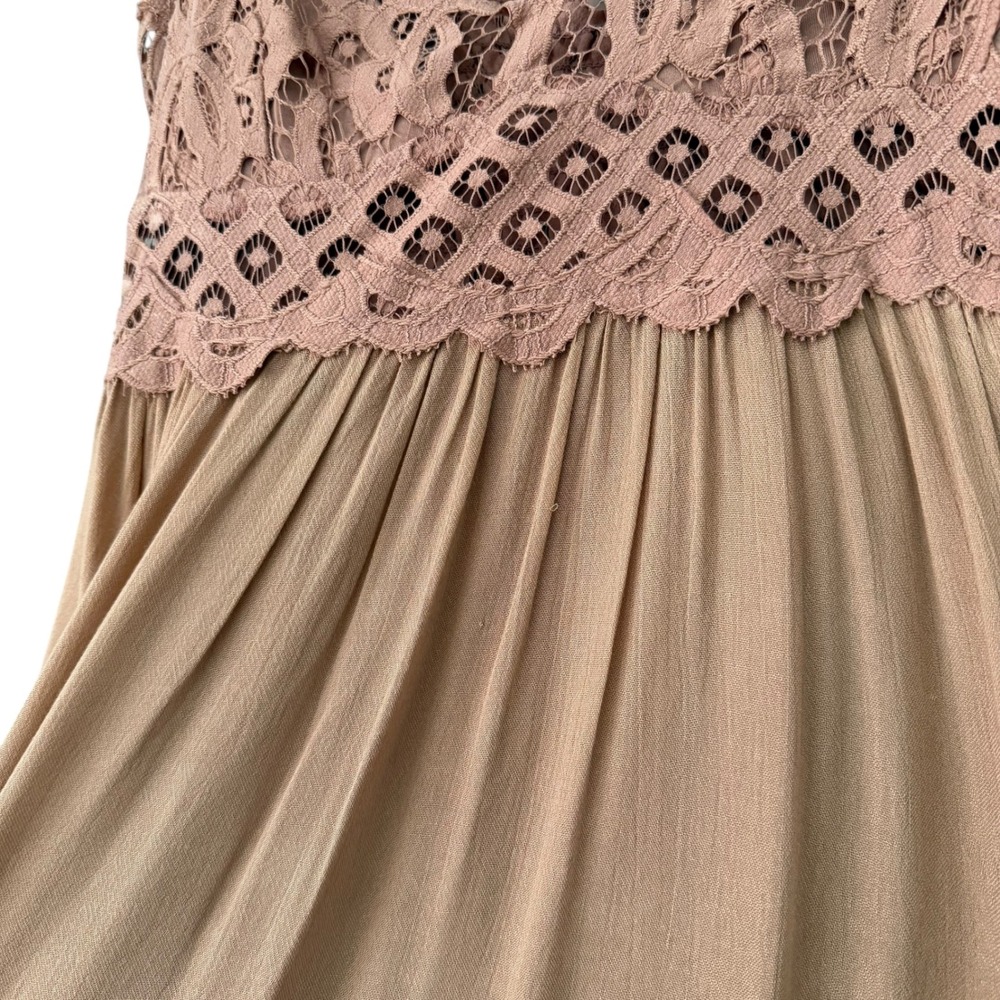 Free People One | Adella Slip Dress Rose Pink Boho Lace Mini Size L - Picture 6 of 15
